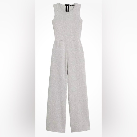 J.CREW Sleeveless Lurex Jumpsuit Silver Black Velvet Tie Back Metallic Wide Leg - Picture 2 of 16
